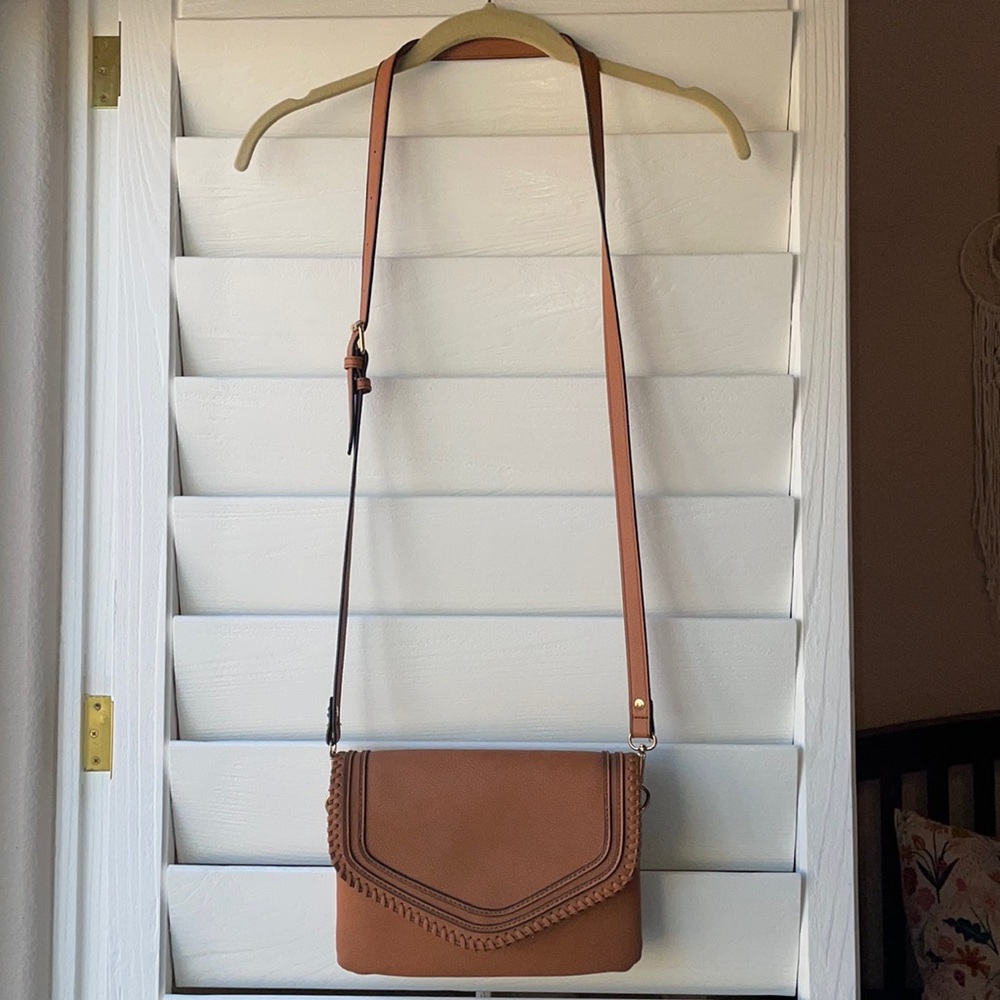 Free People Violet Ray Brown Faux Leather Crossbody Bag Purse Vintage Boho